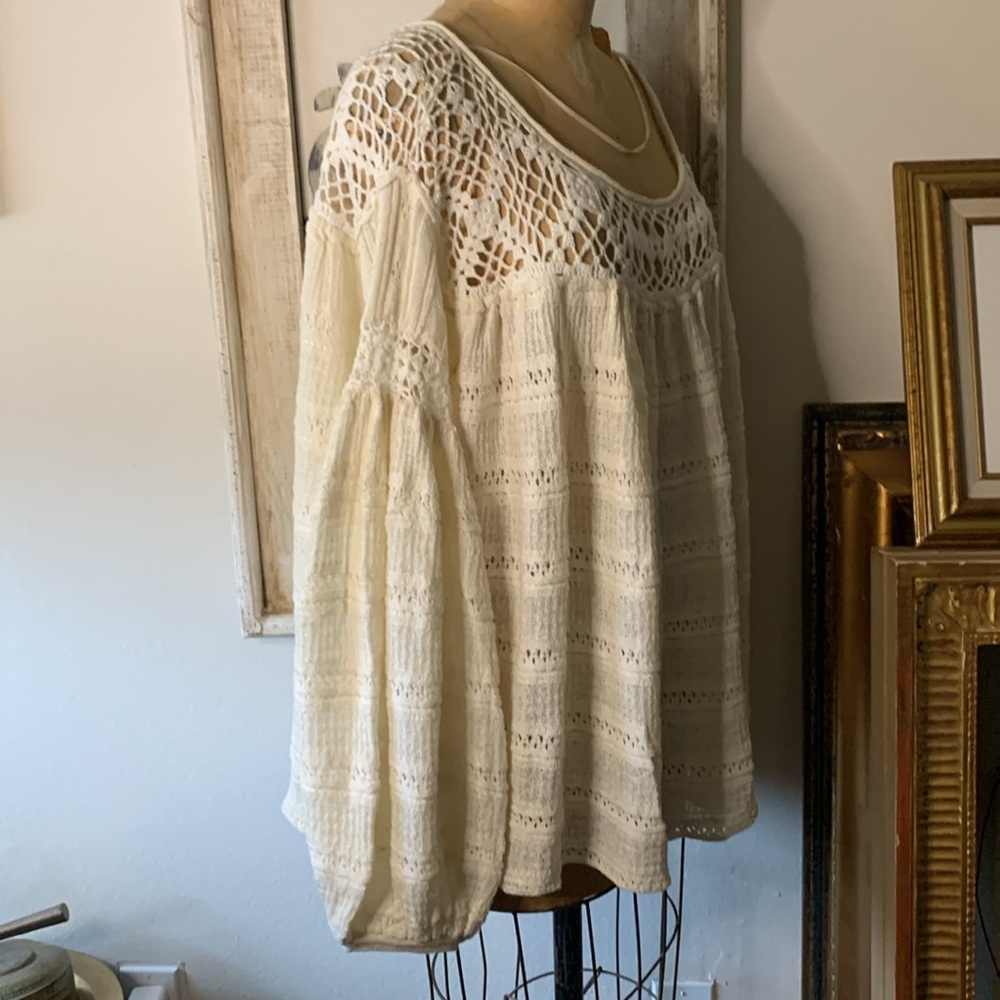 Free people knit sweater top with crochet inserts cream Large - Picture 7 of 12